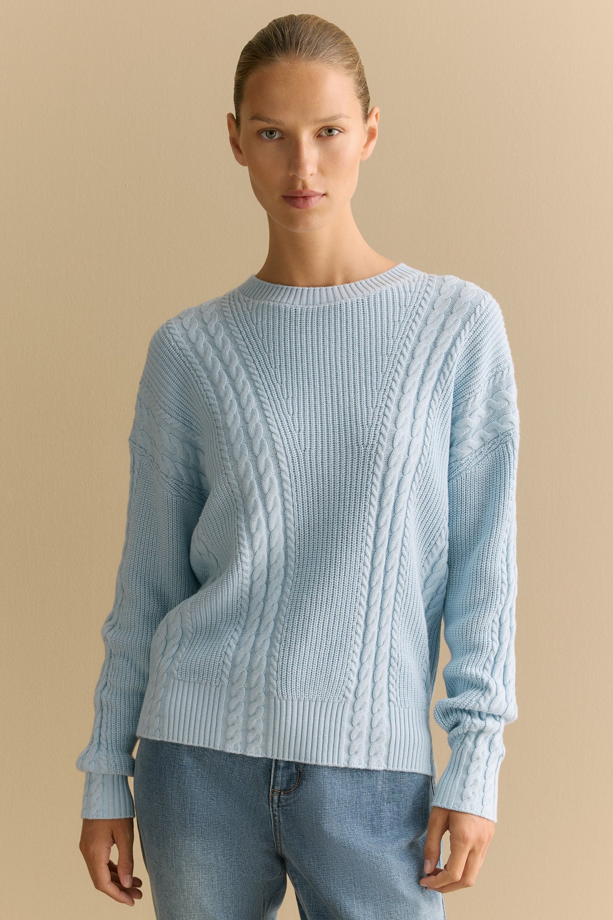 Cotton Cashmere Mixed Cable Crew Knit