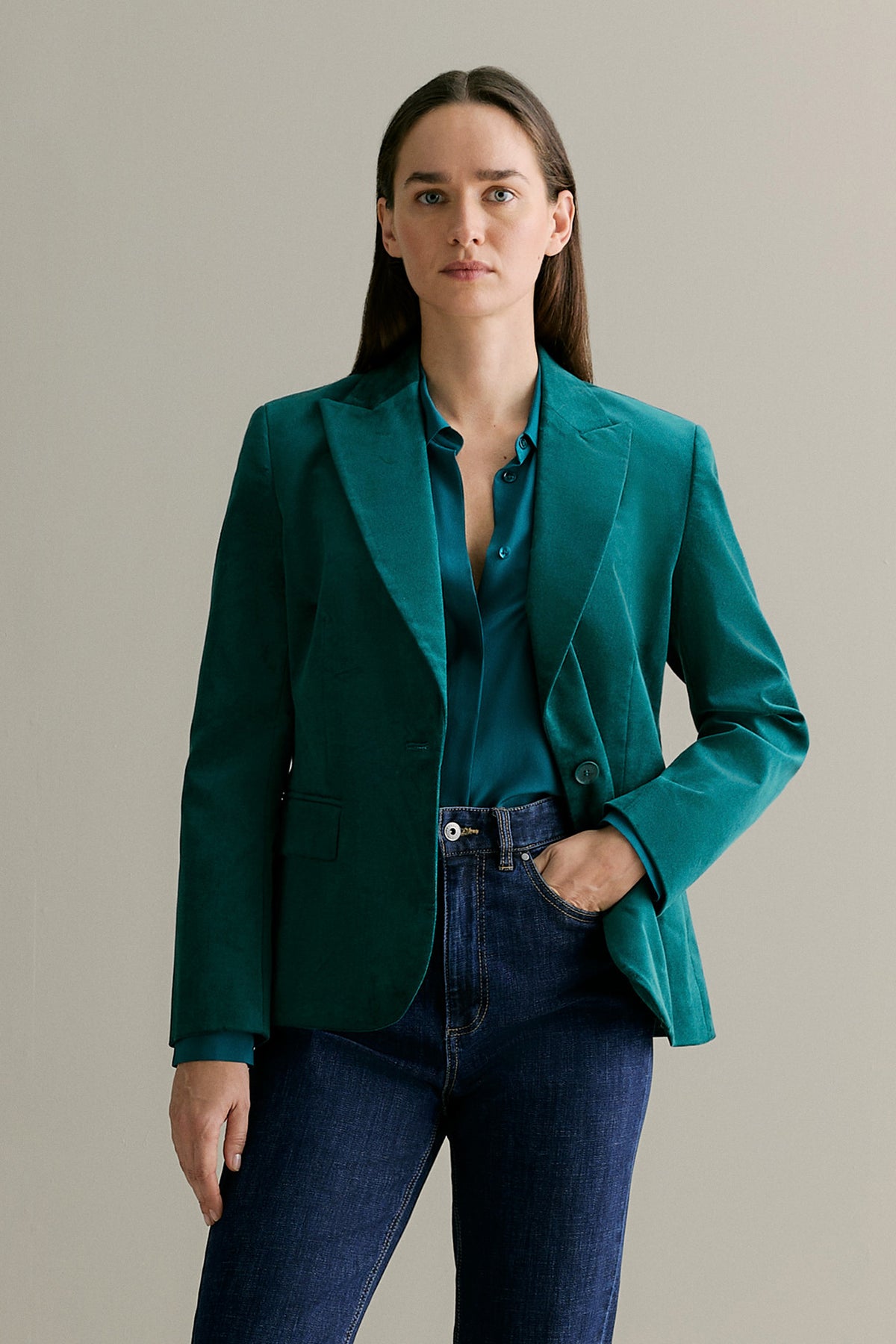 Stretch Velvet Blazer