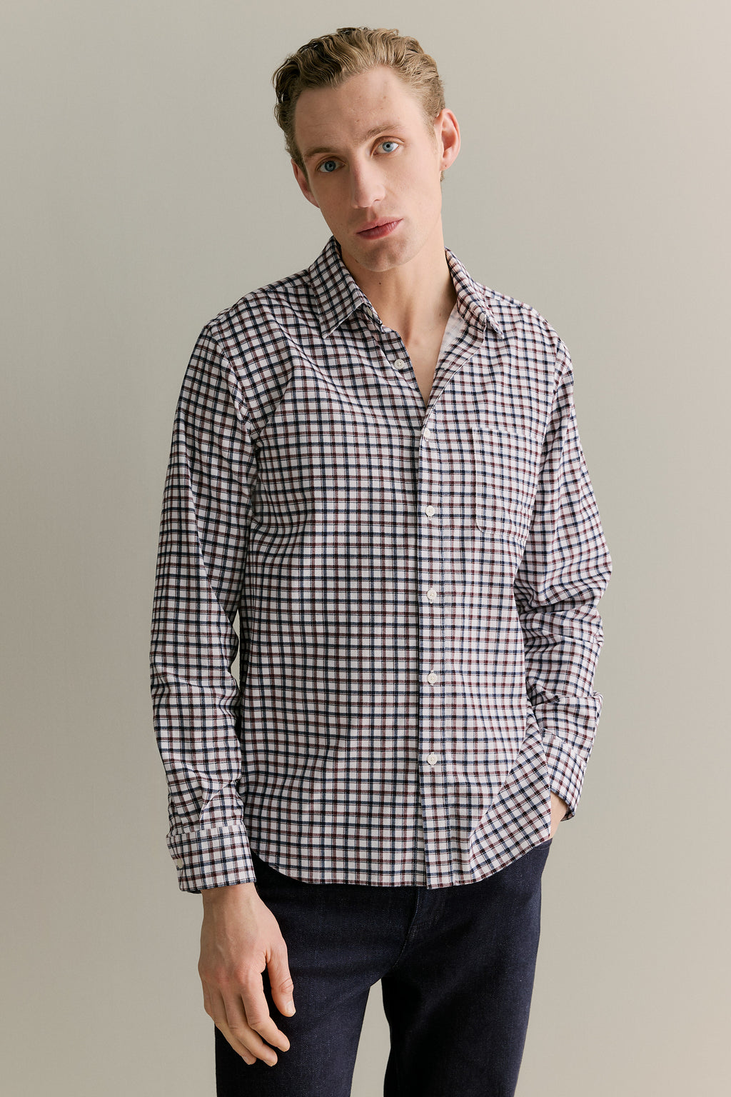 Regular Fit Fine Cord Check Shirt
