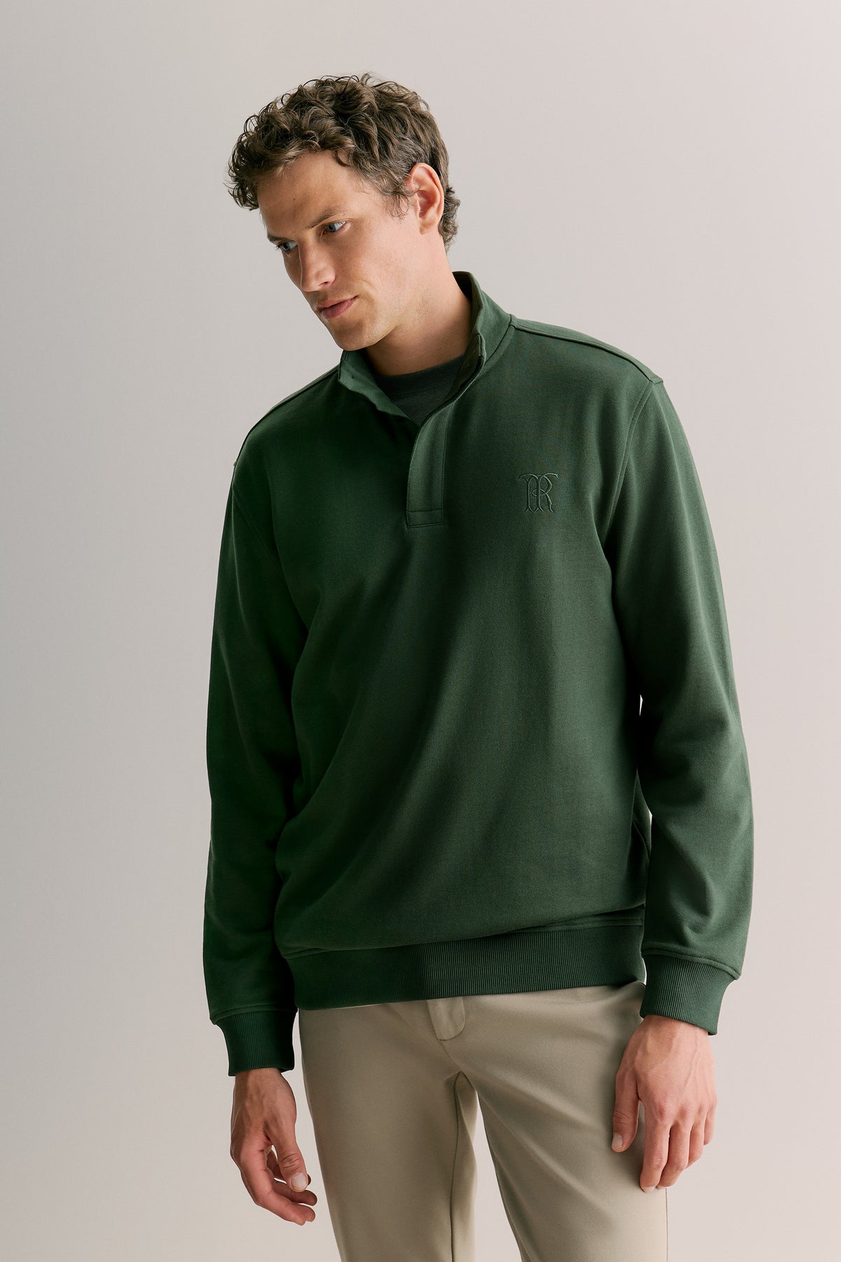 Button Neck Monogram Sweat