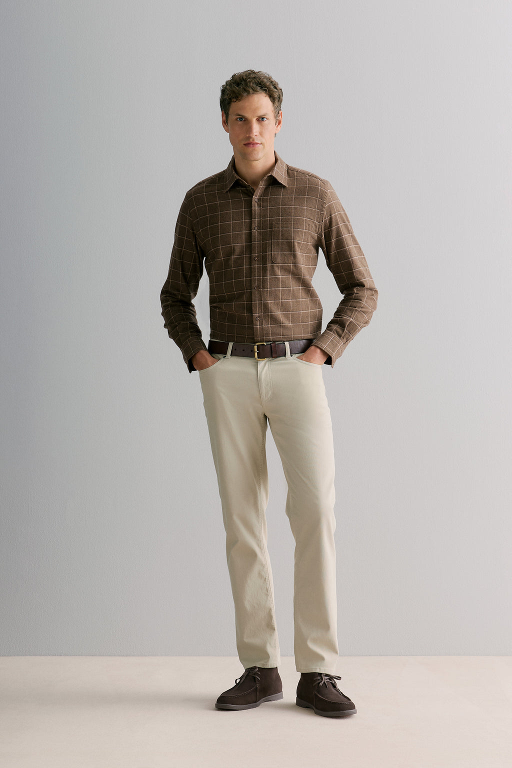 Regular Fit Brushed Windowpane Check Shirt