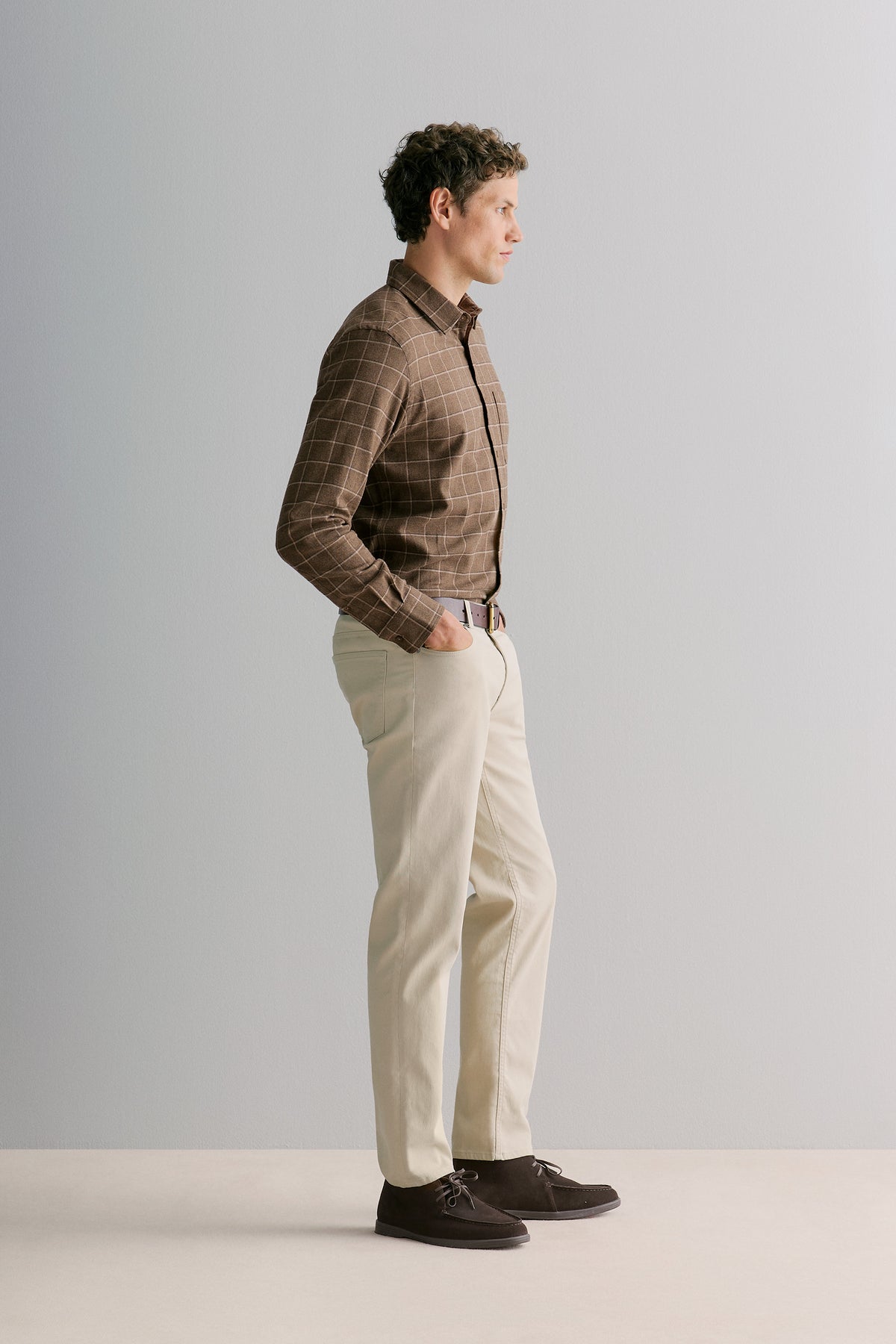 Regular Fit Brushed Windowpane Check Shirt