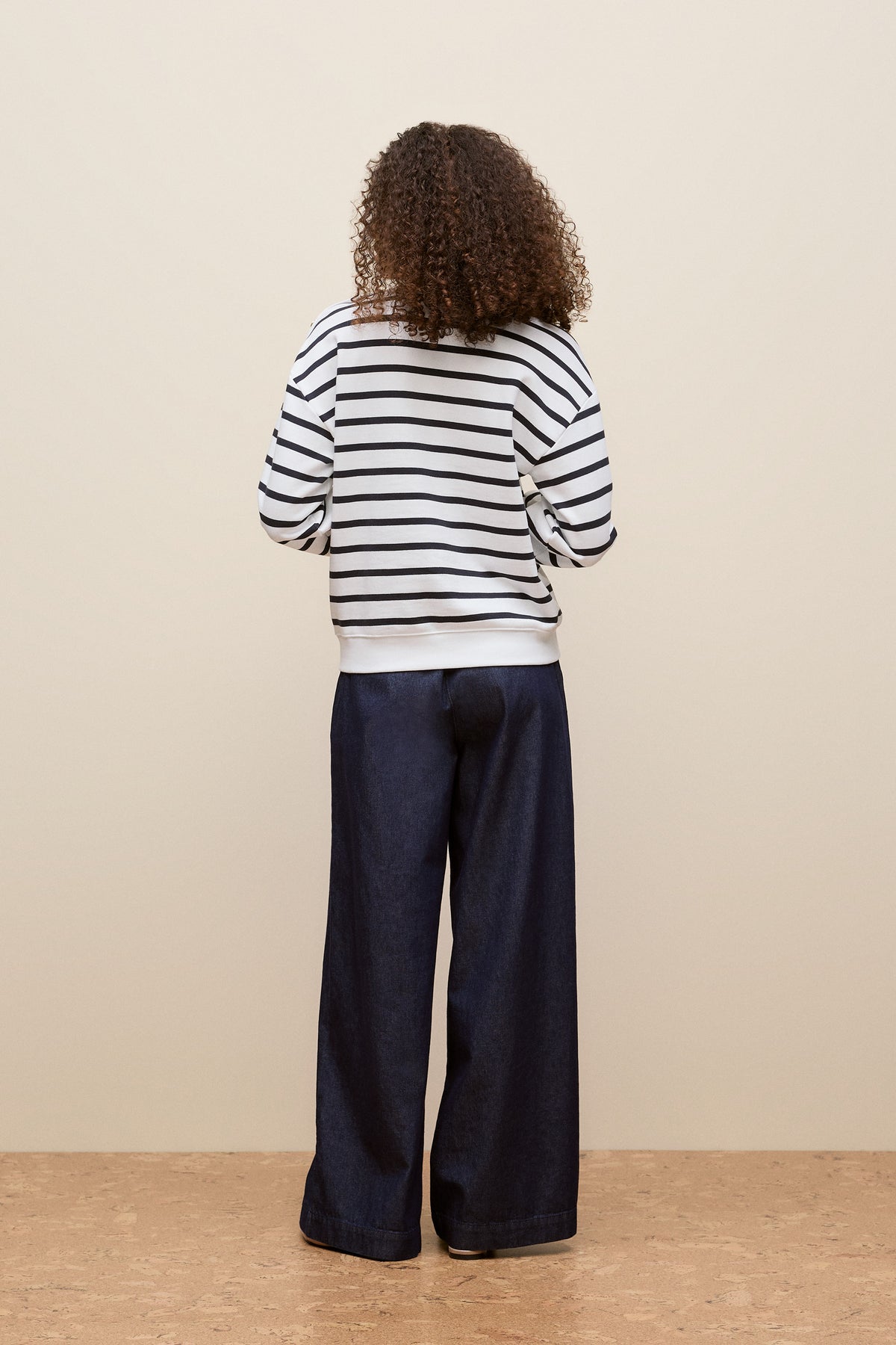 Cotton Terry Stripe Button Detail Sweat