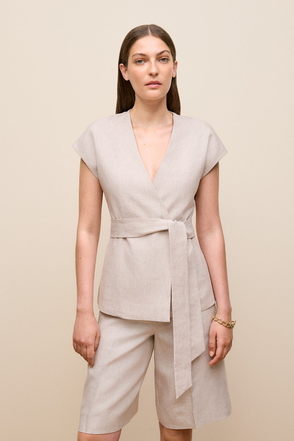 Yarn Dyed Linen Cap Sleeve Vest