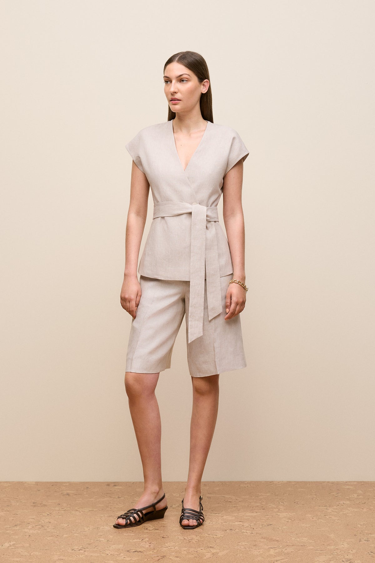 Yarn Dyed Linen Cap Sleeve Vest
