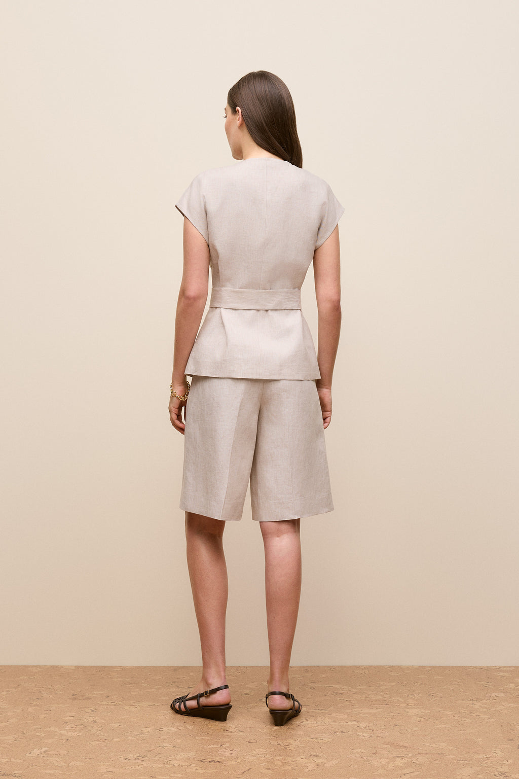 Yarn Dyed Linen Cap Sleeve Vest