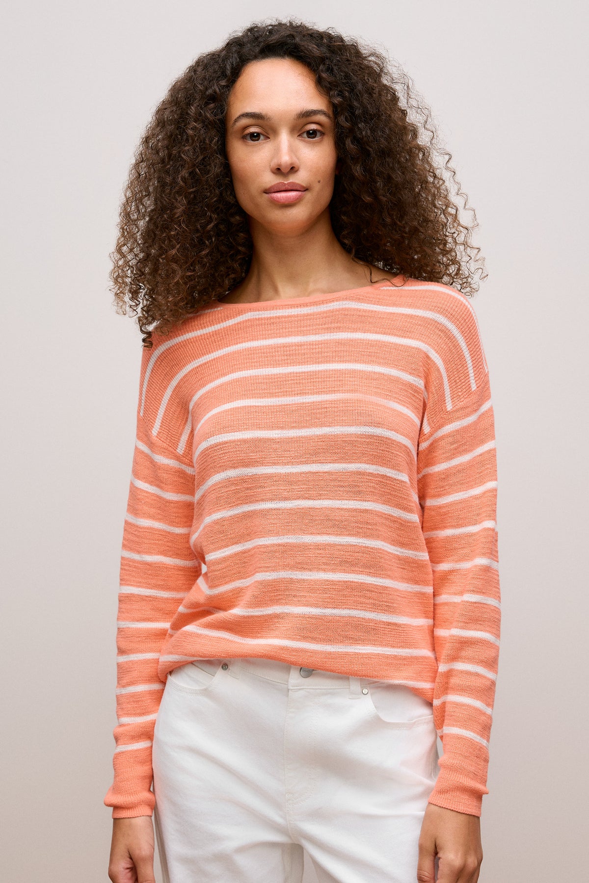 Cotton Linen Stripe Crew Knit
