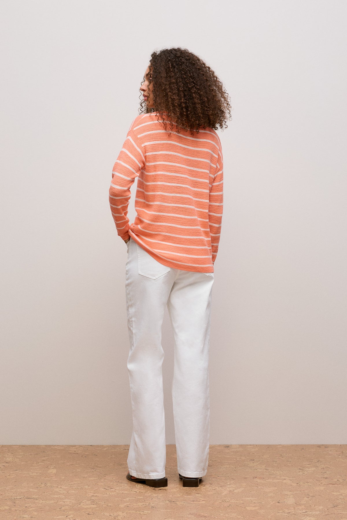 Cotton Linen Stripe Crew Knit