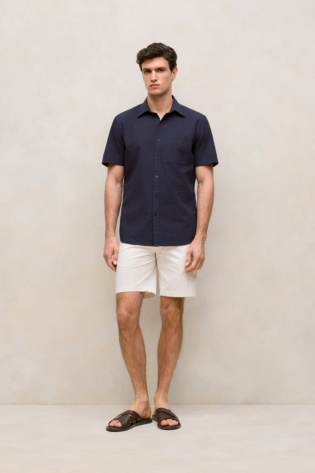Regular Fit Seersucker Stripe Pocket Shirt