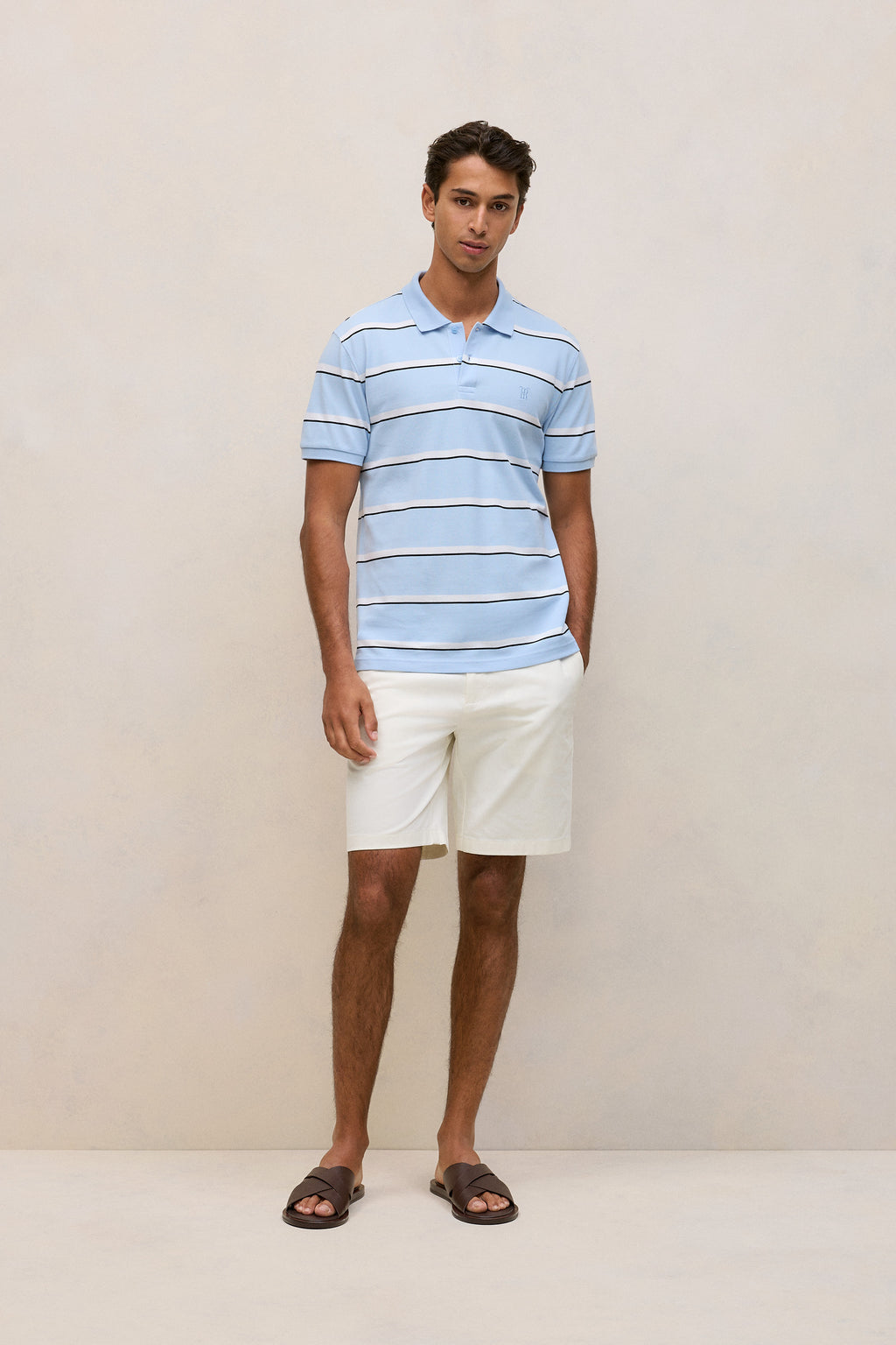 Cotton Pique Double Stripe Polo