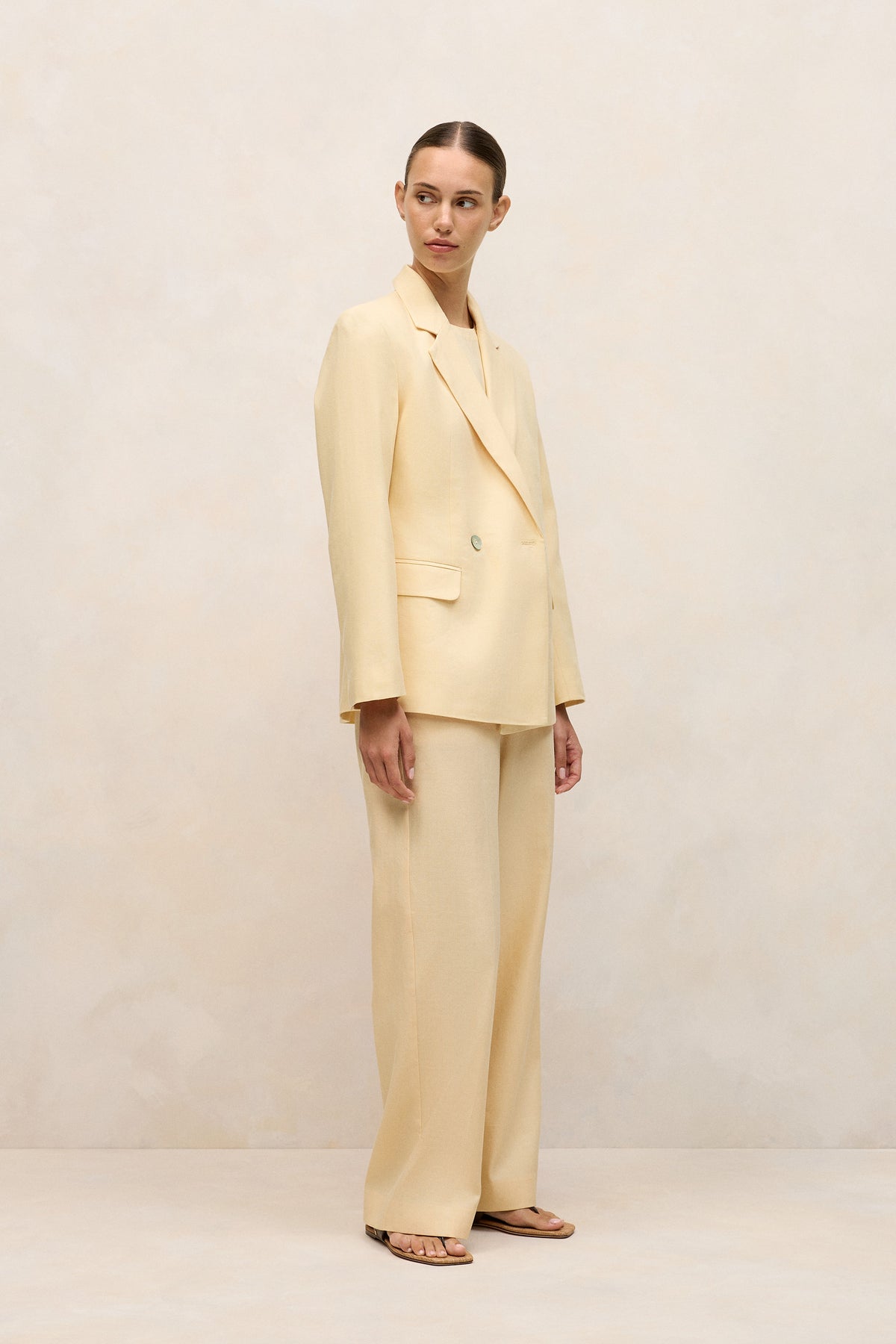 Linen Cotton Herringbone Double Breasted Blazer