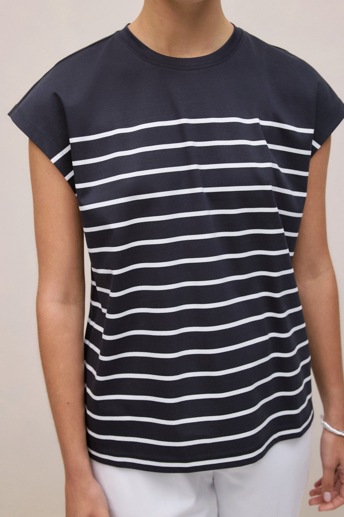 Breton Stripe Cap Sleeve T-Shirt