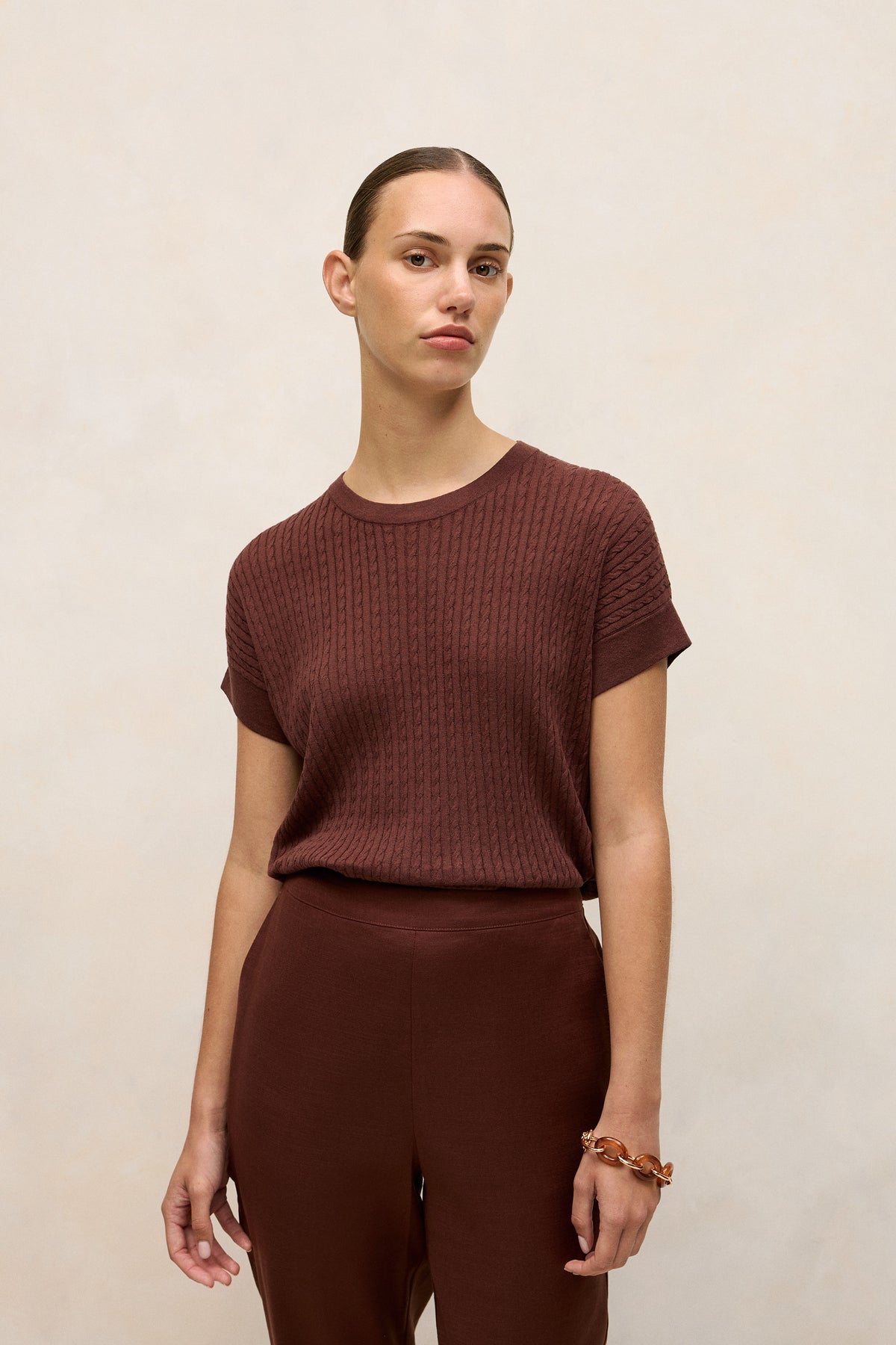 Linen Cotton Cable Knit T-Shirt