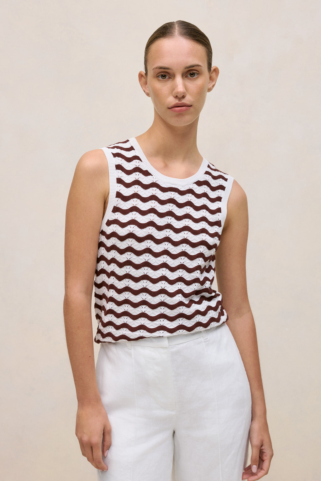 Cotton Pointelle Wave Stripe Tank