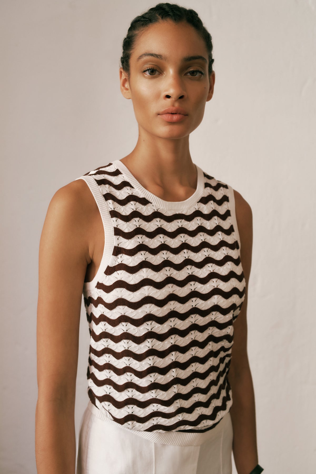 Cotton Pointelle Wave Stripe Tank