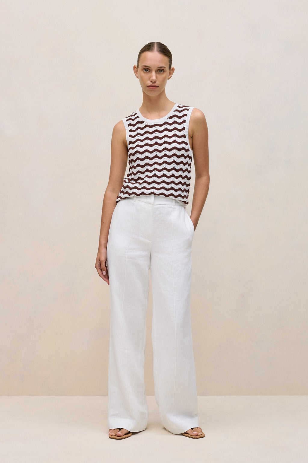 Cotton Pointelle Wave Stripe Tank