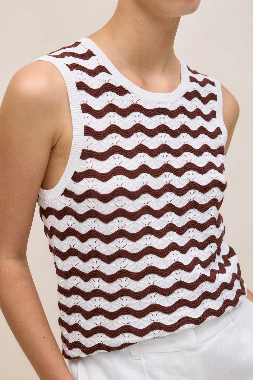 Cotton Pointelle Wave Stripe Tank