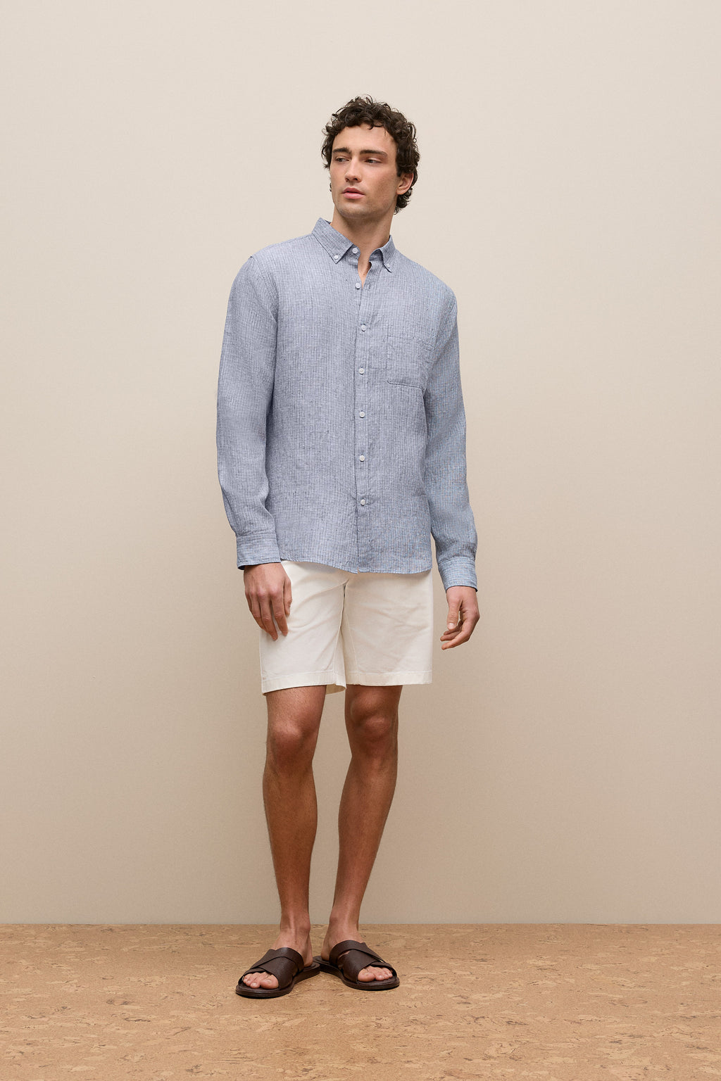 Regular Fit Yarn Dyed Linen Grid Shirt