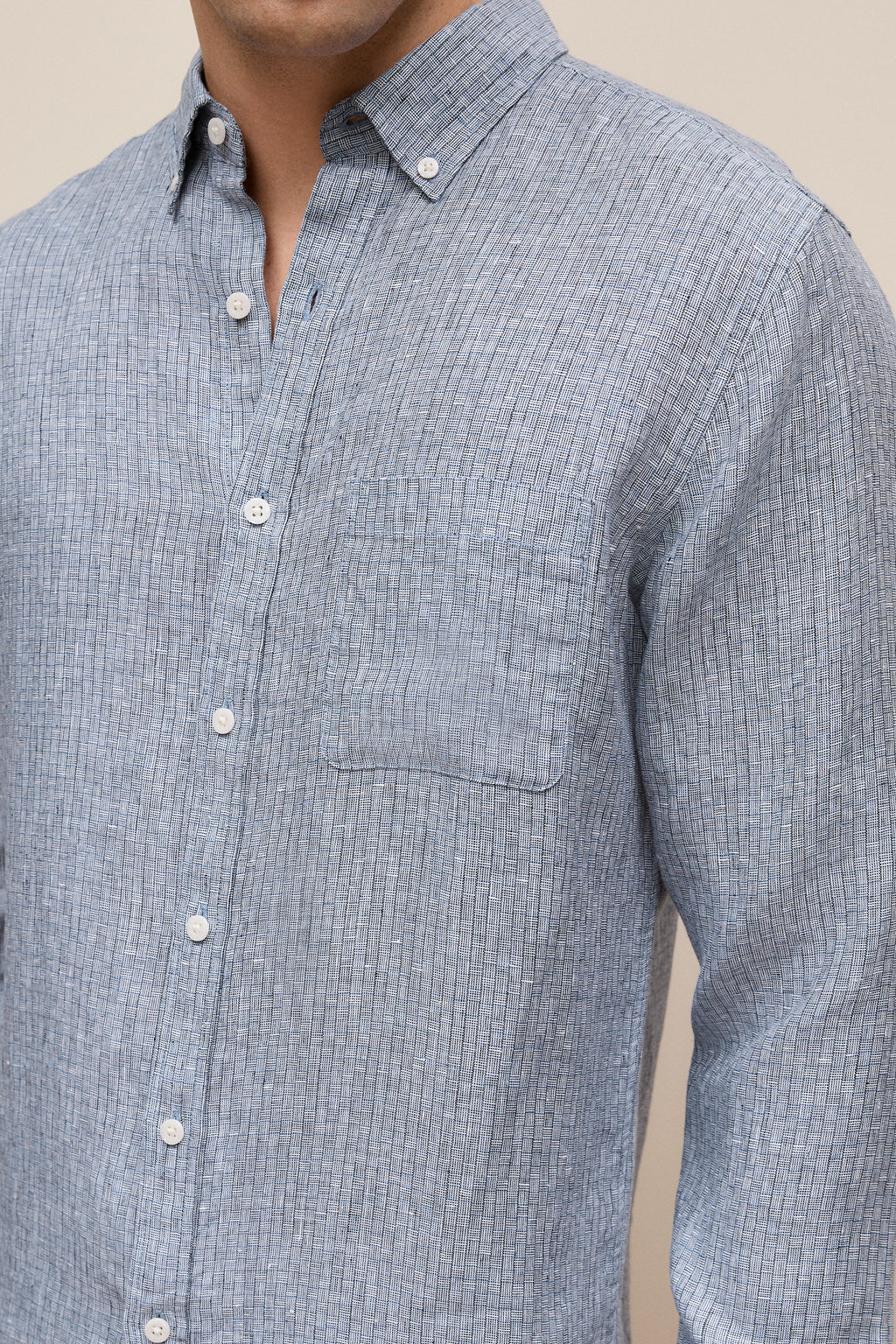 Regular Fit Yarn Dyed Linen Grid Shirt