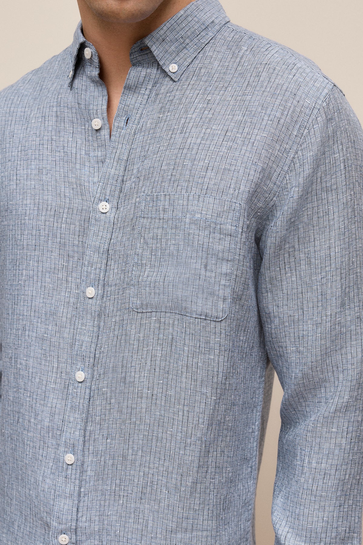 Regular Fit Yarn Dyed Linen Grid Shirt