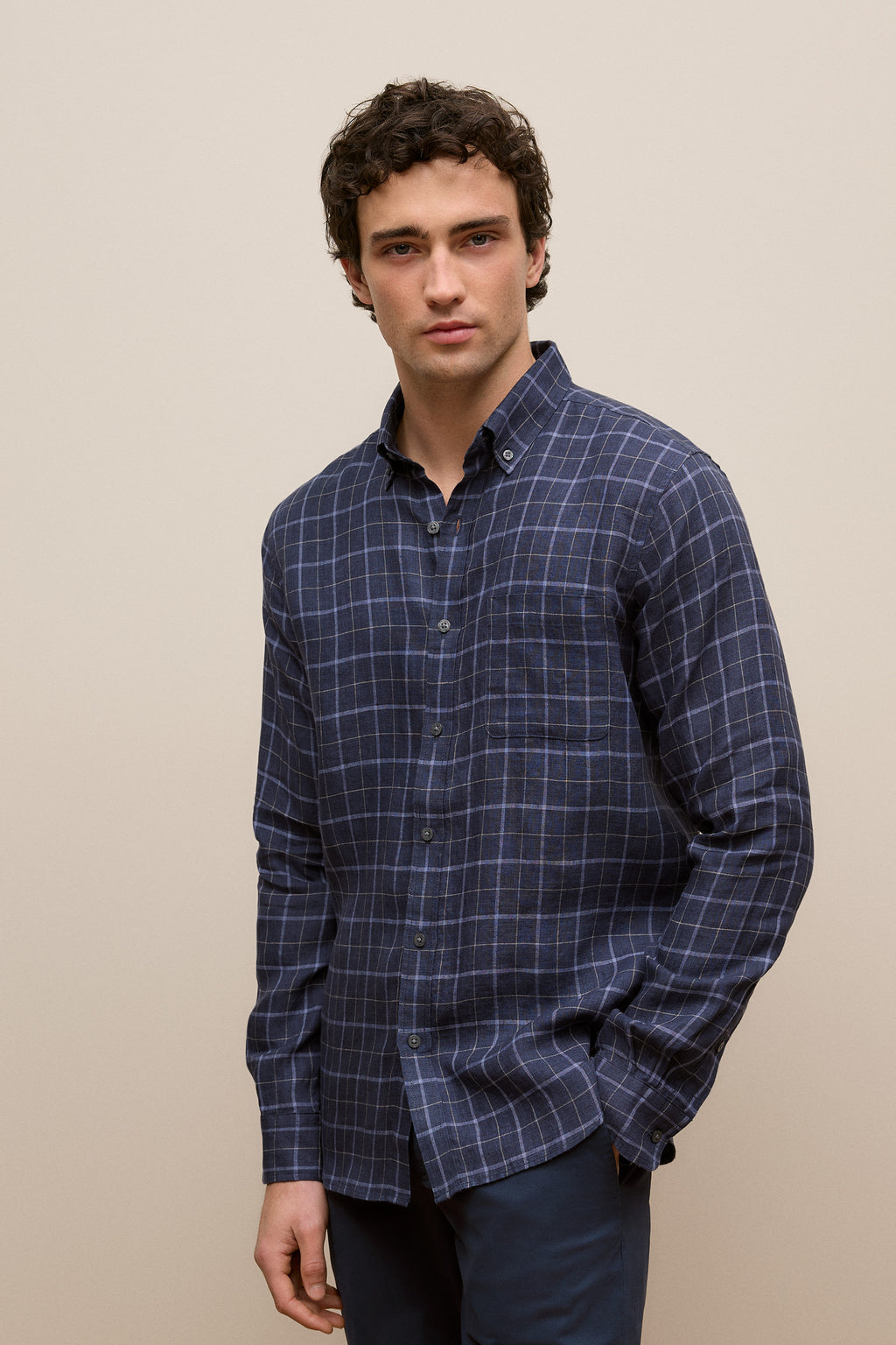 Regular Fit Linen Fine Check Shirt
