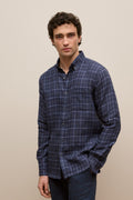 Regular Fit Linen Fine Check Shirt