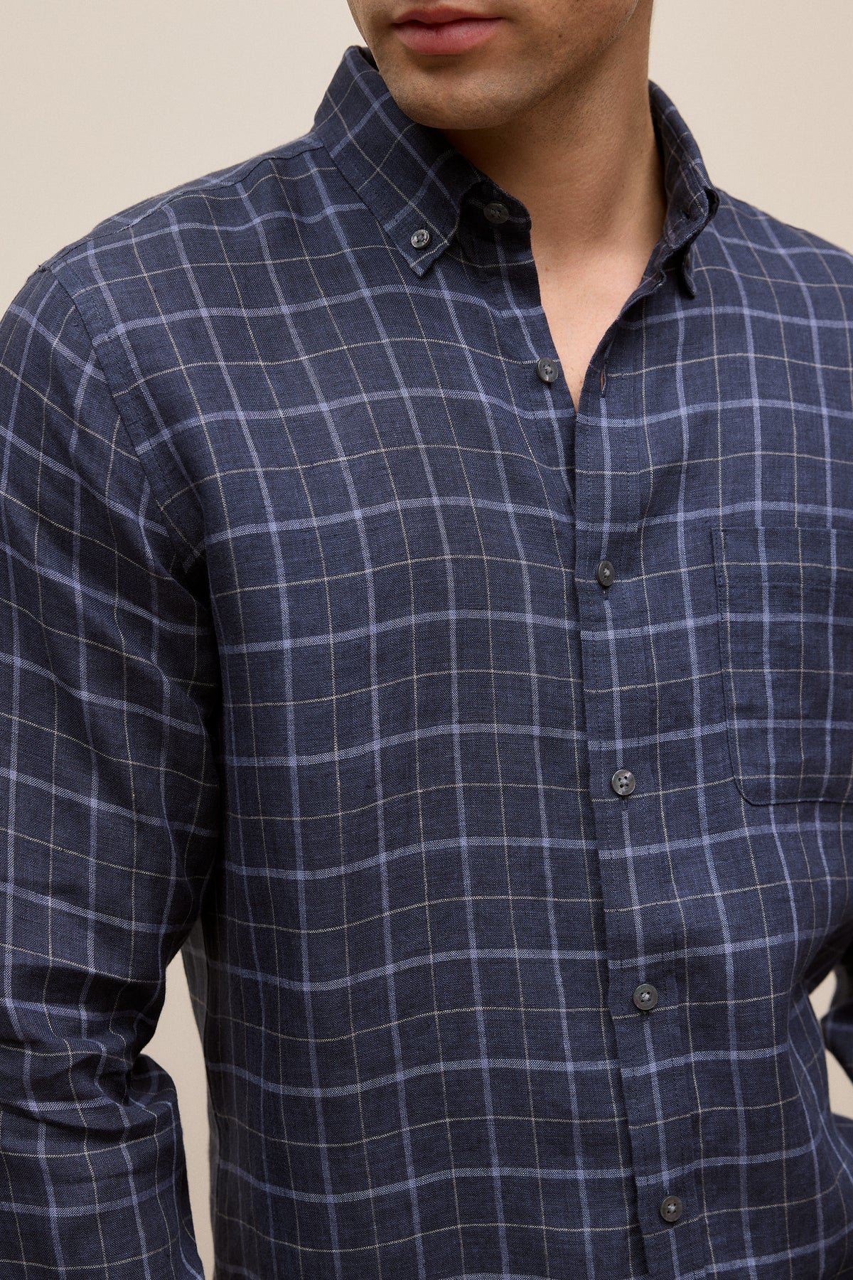 Regular Fit Linen Fine Check Shirt