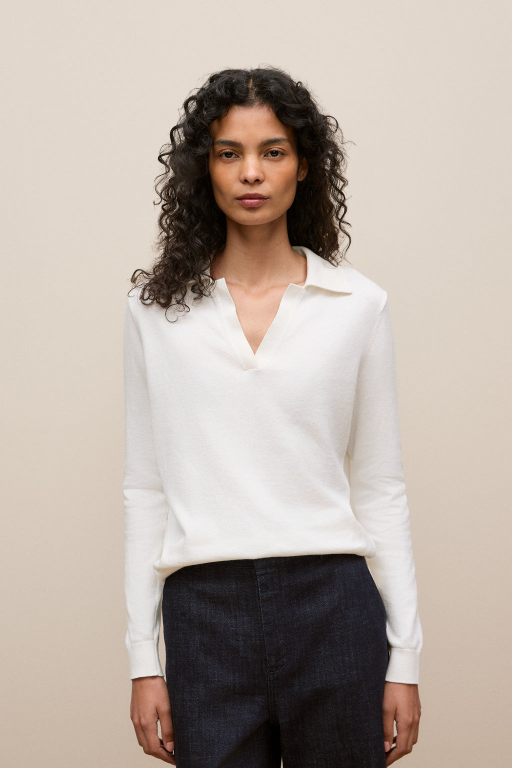 Cotton Cashmere Long Sleeve Polo