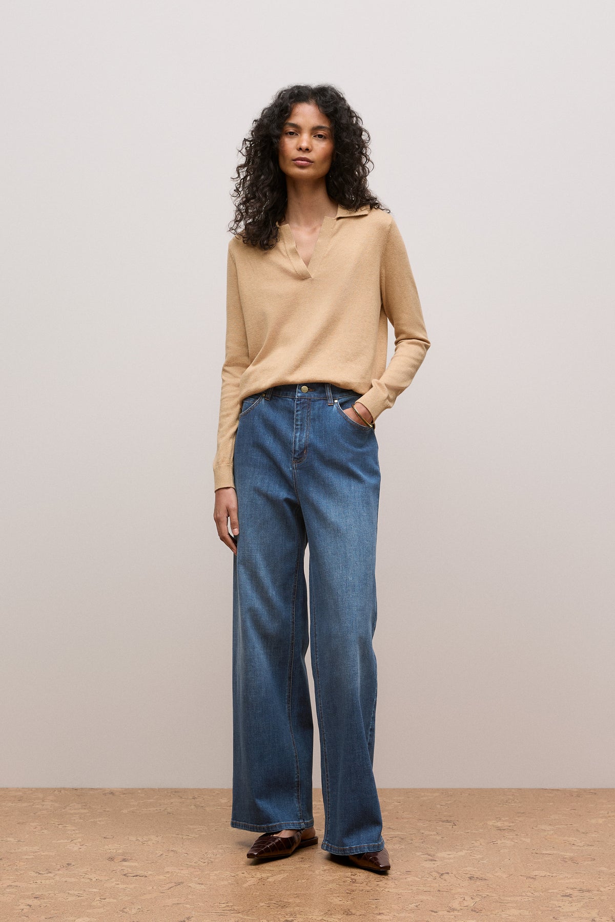 Cotton Cashmere Long Sleeve Polo