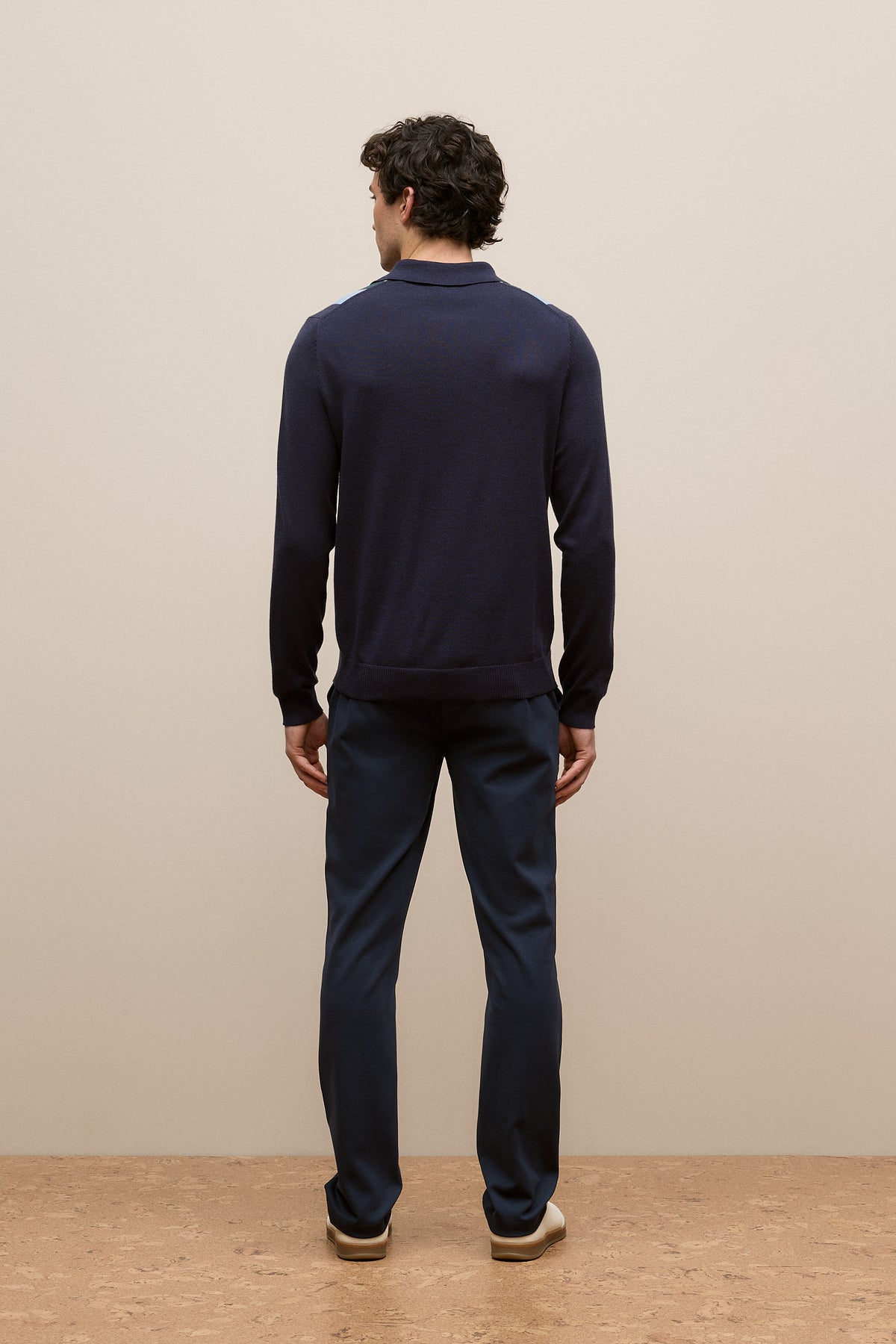Merino Graphic Stripe Long Sleeve Polo