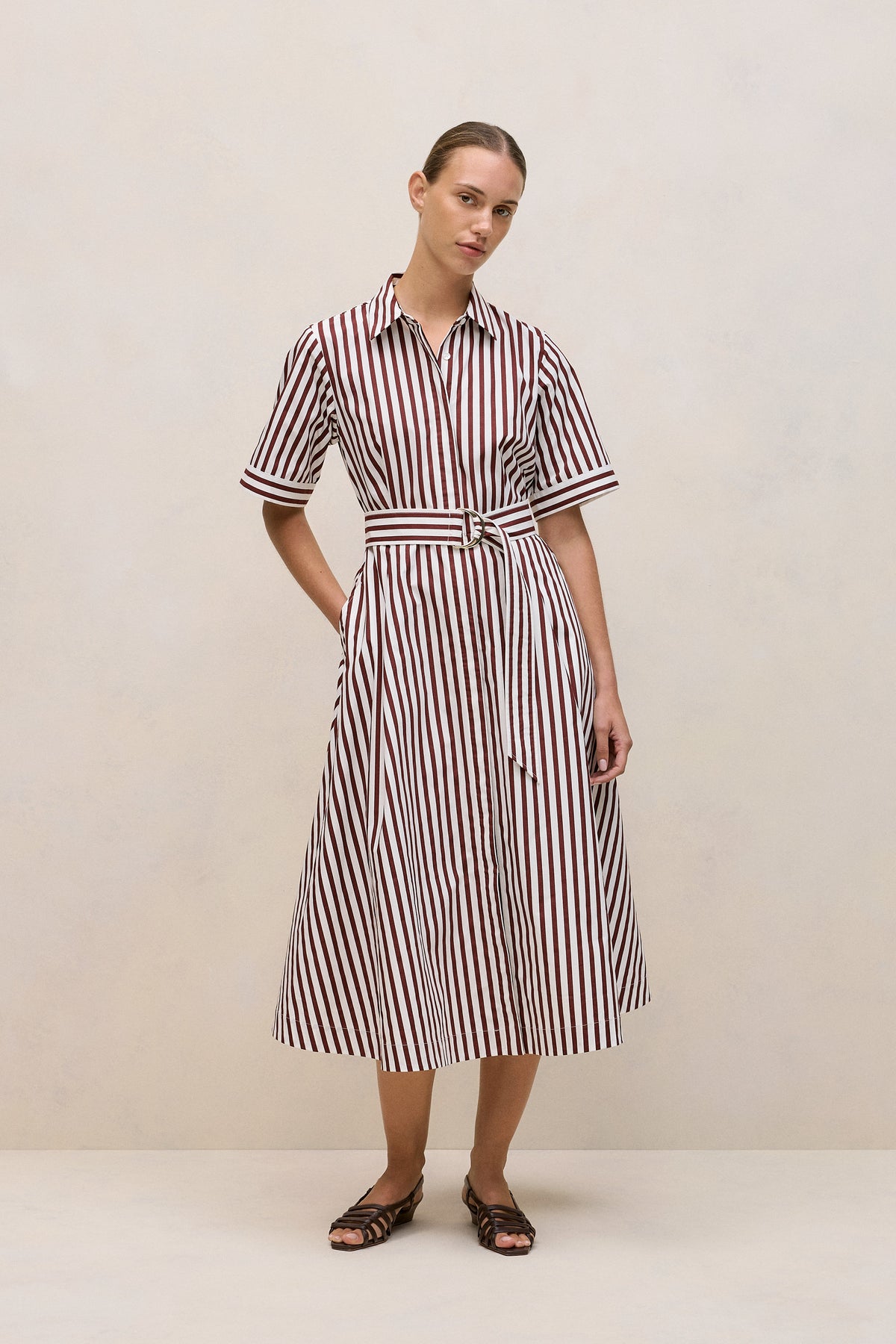 Poplin Stripe Belted Dress