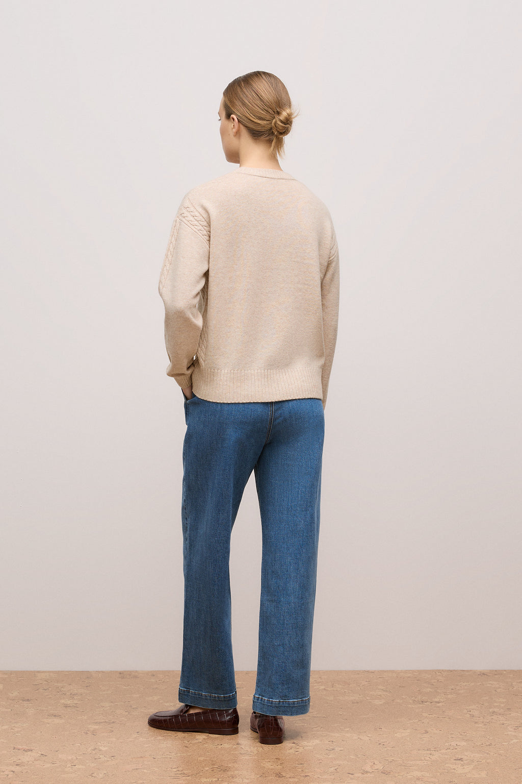 Wool Cashmere Cable Detail Crew