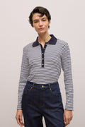 Cotton Stripe Button Detail Polo