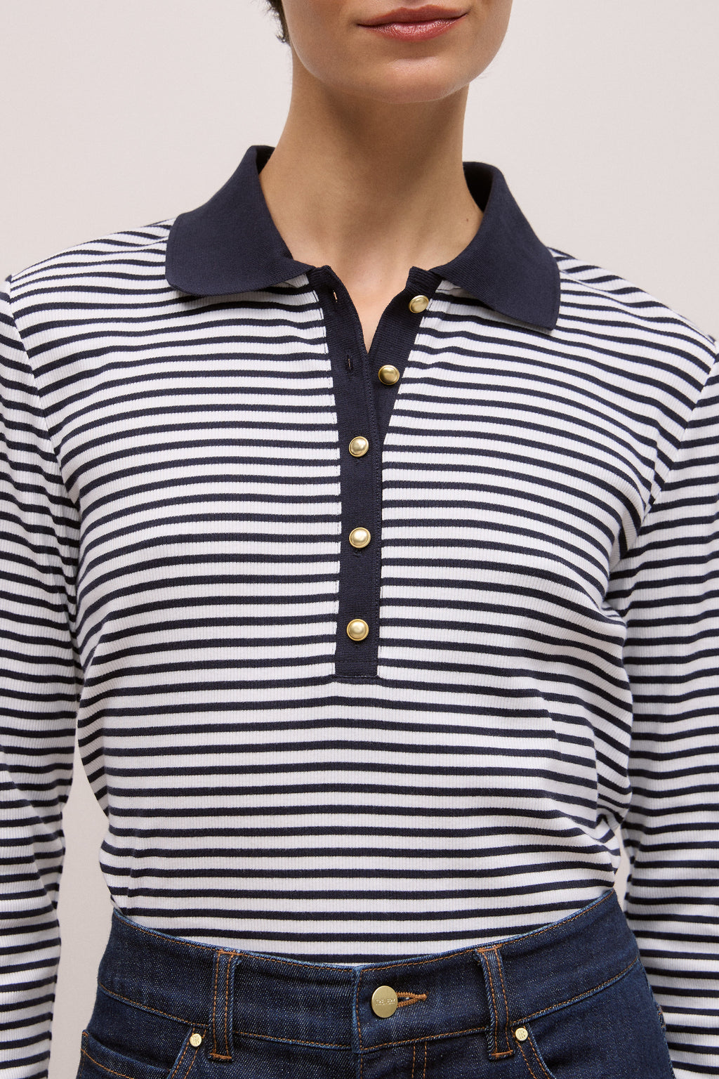 Cotton Stripe Button Detail Polo
