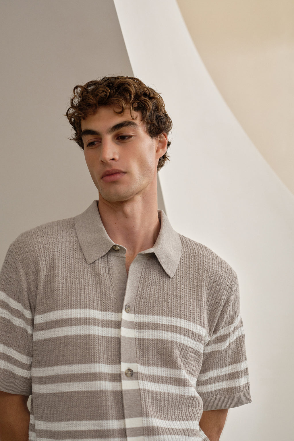 Cotton Linen Stripe Knit Shirt