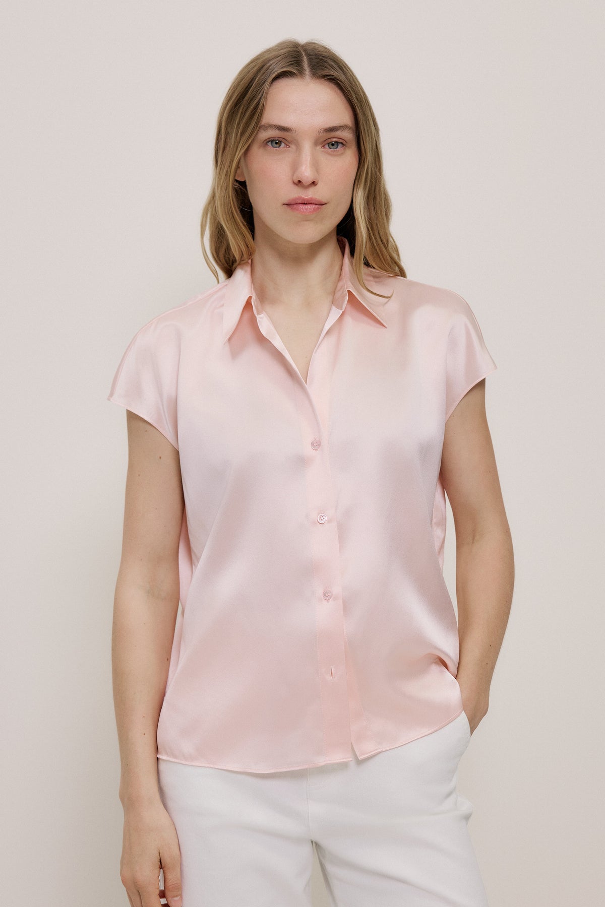 Silk Satin Cap Sleeve Shirt