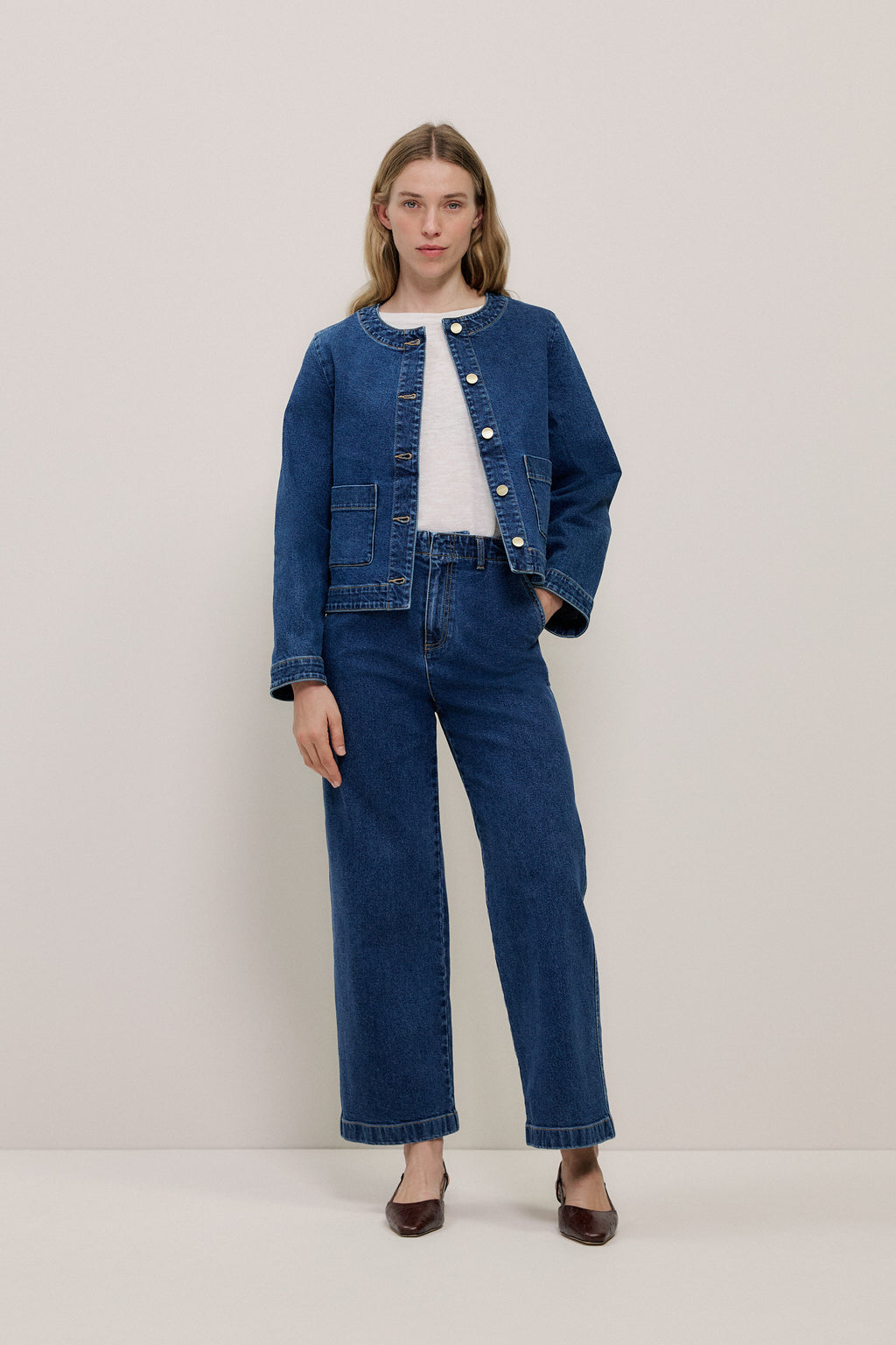 Denim High Rise Tailored Pant