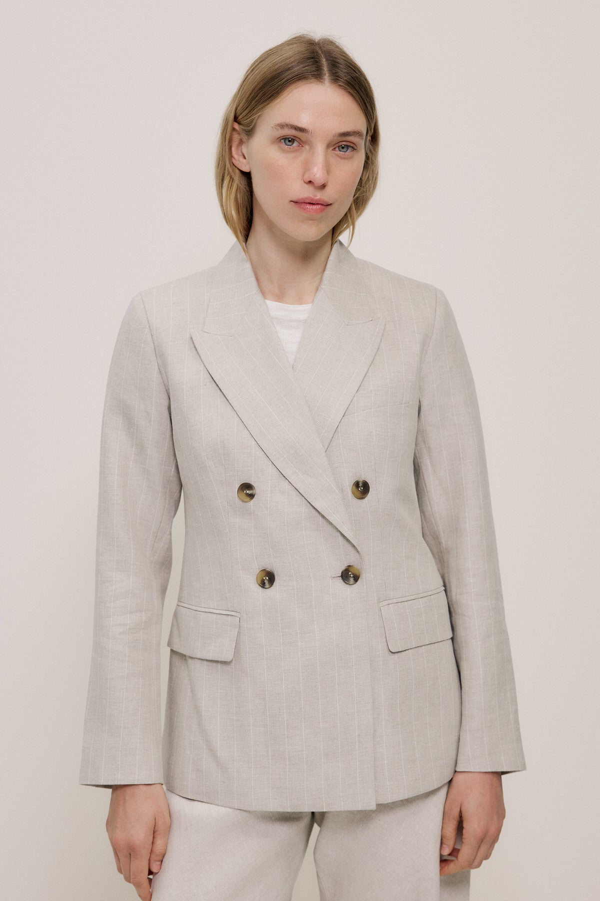 Linen Stripe Double Breasted Blazer