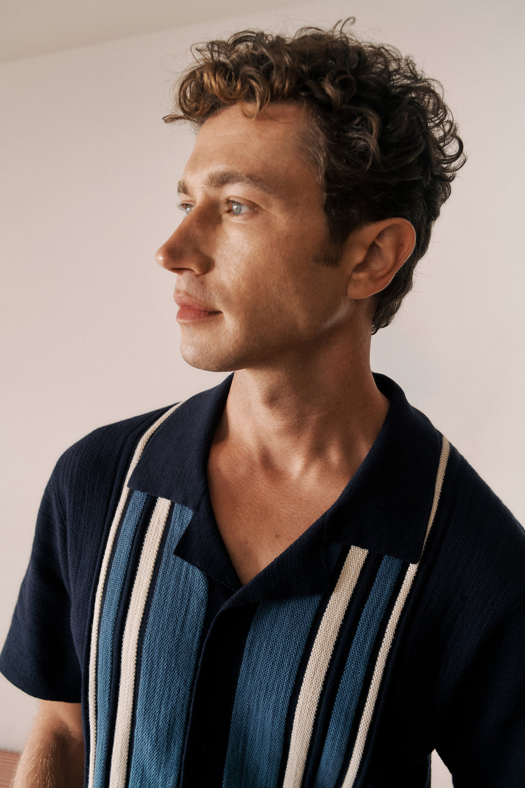 Cotton Linen Stripe Knit Shirt