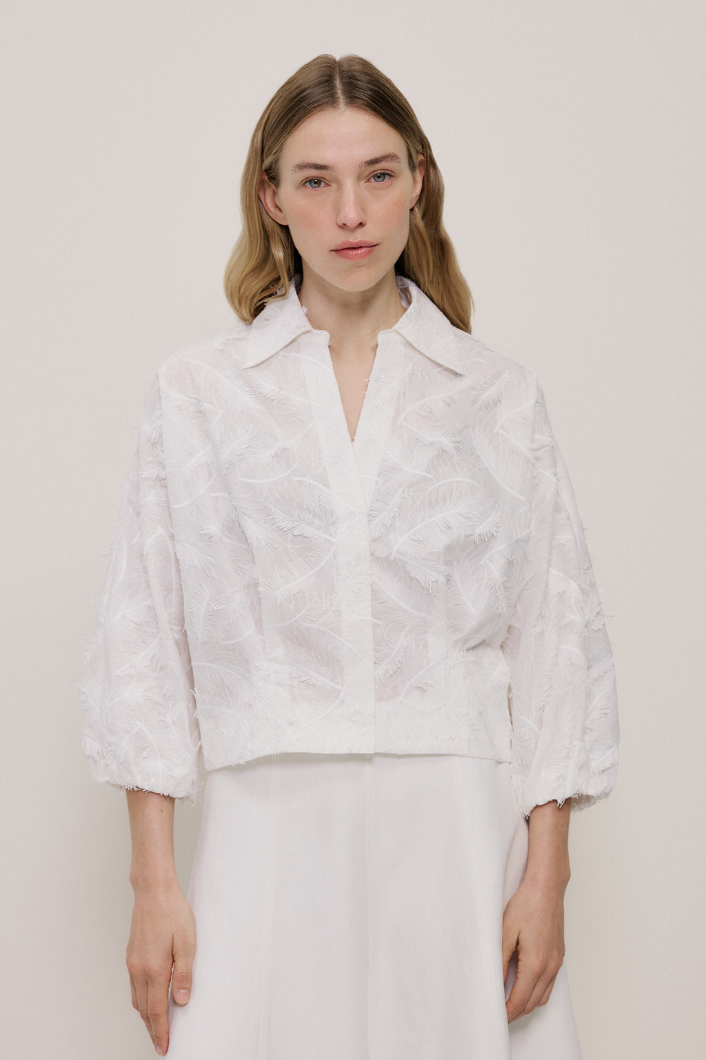 Embroidered Feather Detail Shirt