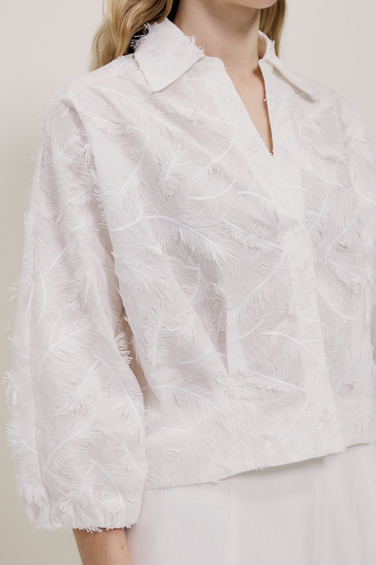 Embroidered Feather Detail Shirt