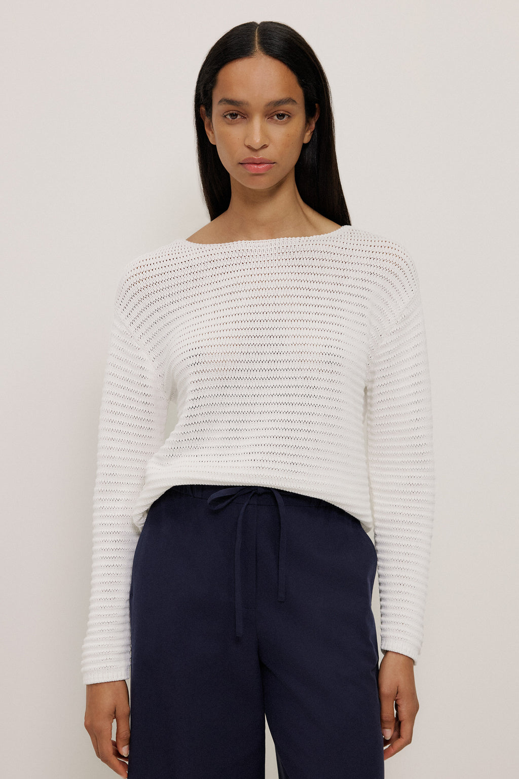 Corded Cotton Boatneck Pullover